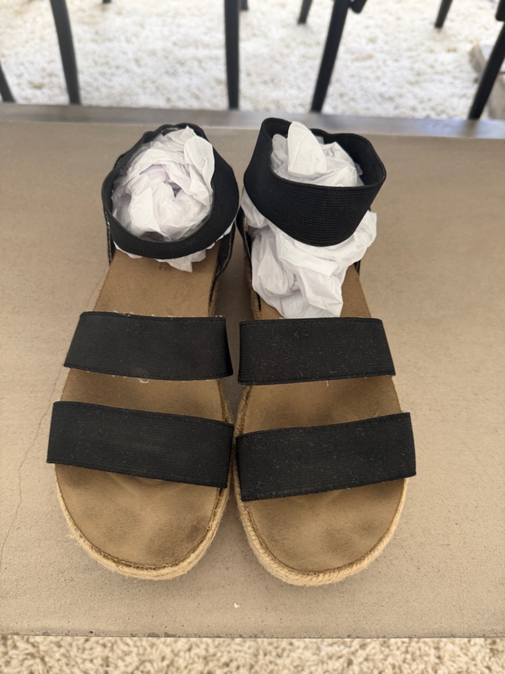 Black Elastic Strappy Women's Espadrille Sandals